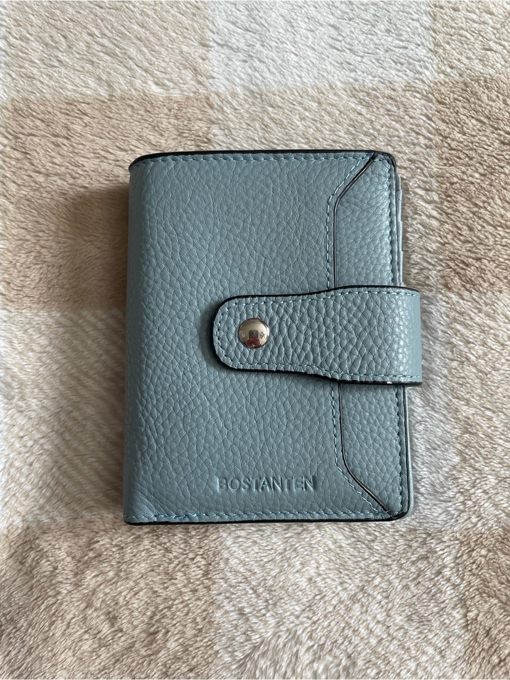 BOSTANTEN Pebbled Leather Snap Wallet in Light Blue 4.75x4 inches